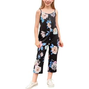 imageGORLYA Girls Sleeveless Casual Jumpsuit Rompers Straight Wide Leg Pants Outfits for 414TBlack Print