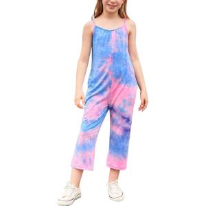 imageGORLYA Girls Sleeveless Casual Jumpsuit Rompers Straight Wide Leg Pants Outfits for 414TBlue Zr