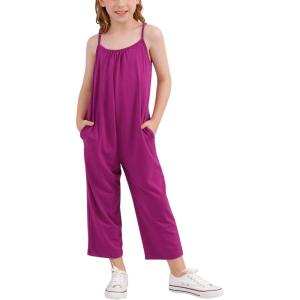 imageGORLYA Girls Sleeveless Casual Jumpsuit Rompers Straight Wide Leg Pants Outfits for 414TFuchsia
