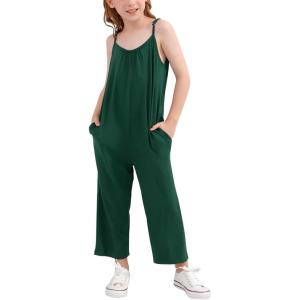 imageGORLYA Girls Sleeveless Casual Jumpsuit Rompers Straight Wide Leg Pants Outfits for 414TGreen