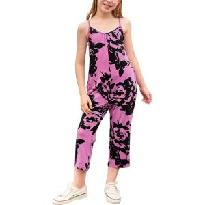 imageGORLYA Girls Sleeveless Casual Jumpsuit Rompers Straight Wide Leg Pants Outfits for 414TPurple Print