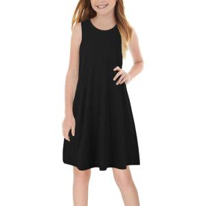 imageGORLYA Girls Summer Casual Loose Tank Swing Midi Cute Shift Dress with Pockets for 414T KidsBlack