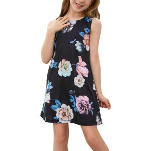 imageGORLYA Girls Summer Casual Loose Tank Swing Midi Cute Shift Dress with Pockets for 414T KidsBlack Print