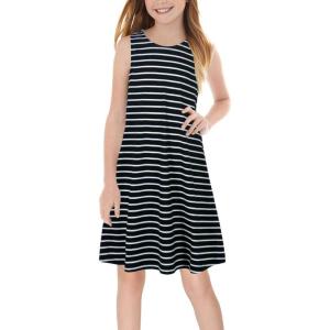 imageGORLYA Girls Summer Casual Loose Tank Swing Midi Cute Shift Dress with Pockets for 414T KidsBlack Stripe