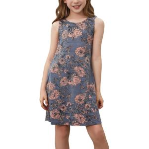 imageGORLYA Girls Summer Casual Loose Tank Swing Midi Cute Shift Dress with Pockets for 414T KidsGray Print