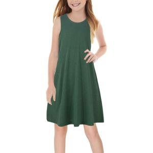 imageGORLYA Girls Summer Casual Loose Tank Swing Midi Cute Shift Dress with Pockets for 414T KidsGreen