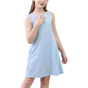 imageGORLYA Girls Summer Casual Loose Tank Swing Midi Cute Shift Dress with Pockets for 414T KidsLight Blue