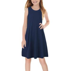 imageGORLYA Girls Summer Casual Loose Tank Swing Midi Cute Shift Dress with Pockets for 414T KidsNavy