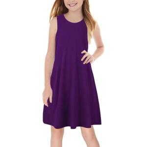 imageGORLYA Girls Summer Casual Loose Tank Swing Midi Cute Shift Dress with Pockets for 414T KidsPurple