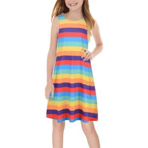 imageGORLYA Girls Summer Casual Loose Tank Swing Midi Cute Shift Dress with Pockets for 414T KidsRainbow