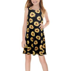imageGORLYA Girls Summer Casual Loose Tank Swing Midi Cute Shift Dress with Pockets for 414T KidsYellow Flower