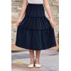imageGORLYA Girls Boho Casual Elastic High Waist Tiered Ruffle Hem Long Swing Maxi Skirt 414TNavy