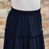 imageGORLYA Girls Boho Casual Elastic High Waist Tiered Ruffle Hem Long Swing Maxi Skirt 414TNavy