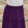 imageGORLYA Girls Boho Casual Elastic High Waist Tiered Ruffle Hem Long Swing Maxi Skirt 414TPurple