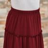 imageGORLYA Girls Boho Casual Elastic High Waist Tiered Ruffle Hem Long Swing Maxi Skirt 414TWine Red