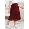 imageGORLYA Girls Chiffon Pleated Elastic High Waist ALine Boho Swing Maxi Long Skirt 414TWine Red