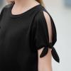 imageGORLYA Girls Cut Slit Sleeve Tie Knot Cuff Stripe Tunic TShirt Casual Pullover Top for 414T KidsBlack
