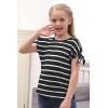 imageGORLYA Girls Cut Slit Sleeve Tie Knot Cuff Stripe Tunic TShirt Casual Pullover Top for 414T KidsBlack Stripe