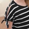 imageGORLYA Girls Cut Slit Sleeve Tie Knot Cuff Stripe Tunic TShirt Casual Pullover Top for 414T KidsBlack Stripe