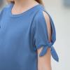 imageGORLYA Girls Cut Slit Sleeve Tie Knot Cuff Stripe Tunic TShirt Casual Pullover Top for 414T KidsBlue