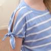 imageGORLYA Girls Cut Slit Sleeve Tie Knot Cuff Stripe Tunic TShirt Casual Pullover Top for 414T KidsBlue Stripe