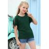 imageGORLYA Girls Cut Slit Sleeve Tie Knot Cuff Stripe Tunic TShirt Casual Pullover Top for 414T KidsGreen