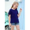 imageGORLYA Girls Cut Slit Sleeve Tie Knot Cuff Stripe Tunic TShirt Casual Pullover Top for 414T KidsNavy