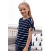 imageGORLYA Girls Cut Slit Sleeve Tie Knot Cuff Stripe Tunic TShirt Casual Pullover Top for 414T KidsNavy Stripe