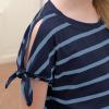 imageGORLYA Girls Cut Slit Sleeve Tie Knot Cuff Stripe Tunic TShirt Casual Pullover Top for 414T KidsNavy Stripe