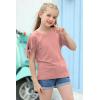 imageGORLYA Girls Cut Slit Sleeve Tie Knot Cuff Stripe Tunic TShirt Casual Pullover Top for 414T KidsPink