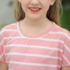 imageGORLYA Girls Cut Slit Sleeve Tie Knot Cuff Stripe Tunic TShirt Casual Pullover Top for 414T KidsPink Stripe