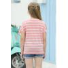 imageGORLYA Girls Cut Slit Sleeve Tie Knot Cuff Stripe Tunic TShirt Casual Pullover Top for 414T KidsPink Stripe