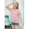 imageGORLYA Girls Cut Slit Sleeve Tie Knot Cuff Stripe Tunic TShirt Casual Pullover Top for 414T KidsPink Stripe