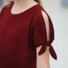 imageGORLYA Girls Cut Slit Sleeve Tie Knot Cuff Stripe Tunic TShirt Casual Pullover Top for 414T KidsWine Red