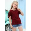 imageGORLYA Girls Cut Slit Sleeve Tie Knot Cuff Stripe Tunic TShirt Casual Pullover Top for 414T KidsWine Red