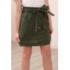 imageGORLYA Girls Paper Bag Elastic Waist Button Trim Front Belted Skirts with Pockets 414TGreen