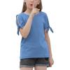 imageGORLYA Girls Cut Slit Sleeve Tie Knot Cuff Stripe Tunic TShirt Casual Pullover Top for 414T KidsBlue