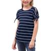 imageGORLYA Girls Cut Slit Sleeve Tie Knot Cuff Stripe Tunic TShirt Casual Pullover Top for 414T KidsNavy Stripe