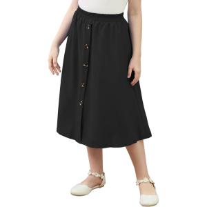 imageGORLYA Girls ALine Elastic High Waist Pleated Swing Maxi Skirt with Pockets for 414TBlack