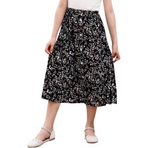 imageGORLYA Girls ALine Elastic High Waist Pleated Swing Maxi Skirt with Pockets for 414TBlack Print