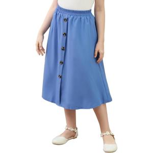 imageGORLYA Girls ALine Elastic High Waist Pleated Swing Maxi Skirt with Pockets for 414TBlue