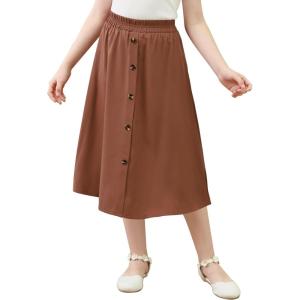 imageGORLYA Girls ALine Elastic High Waist Pleated Swing Maxi Skirt with Pockets for 414TBrown