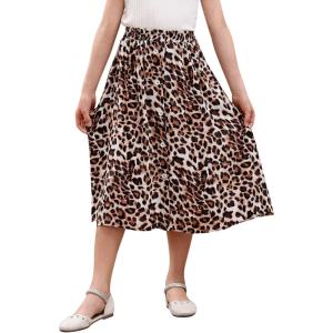 imageGORLYA Girls ALine Elastic High Waist Pleated Swing Maxi Skirt with Pockets for 414TLeopard