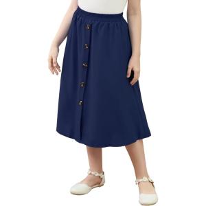 imageGORLYA Girls ALine Elastic High Waist Pleated Swing Maxi Skirt with Pockets for 414TNavy