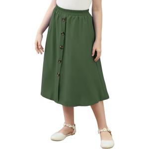 imageGORLYA Girls ALine Elastic High Waist Pleated Swing Maxi Skirt with Pockets for 414TOlive