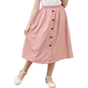 imageGORLYA Girls ALine Elastic High Waist Pleated Swing Maxi Skirt with Pockets for 414TPink