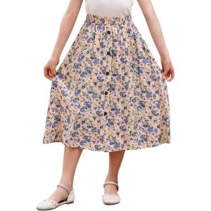 imageGORLYA Girls ALine Elastic High Waist Pleated Swing Maxi Skirt with Pockets for 414TPink Print