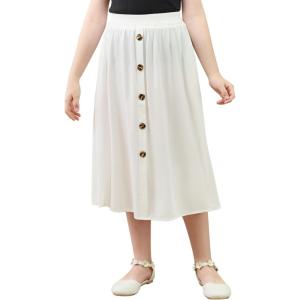 imageGORLYA Girls ALine Elastic High Waist Pleated Swing Maxi Skirt with Pockets for 414TWhite