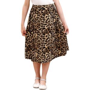imageGORLYA Girls Boho Casual Elastic High Waist Tiered Ruffle Hem Long Swing Maxi Skirt 414TLeopard