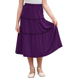 imageGORLYA Girls Boho Casual Elastic High Waist Tiered Ruffle Hem Long Swing Maxi Skirt 414TPurple
